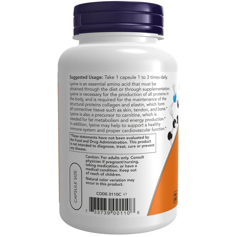 NOW- L-Lysine- 500 mg- 100 Extra Strength Vegetarian Capsules