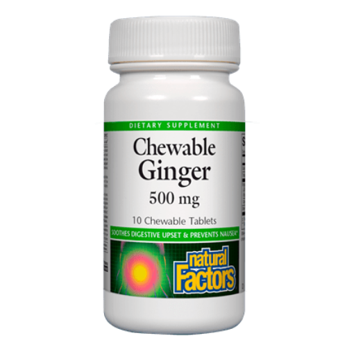 Natural Factors- Chewable Ginger- 500 mg- 10 Chewable Tablets